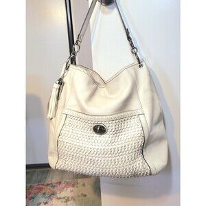 COACH F23932 Park Woven Pocket Parchement Color Large Leather Hobo handbag